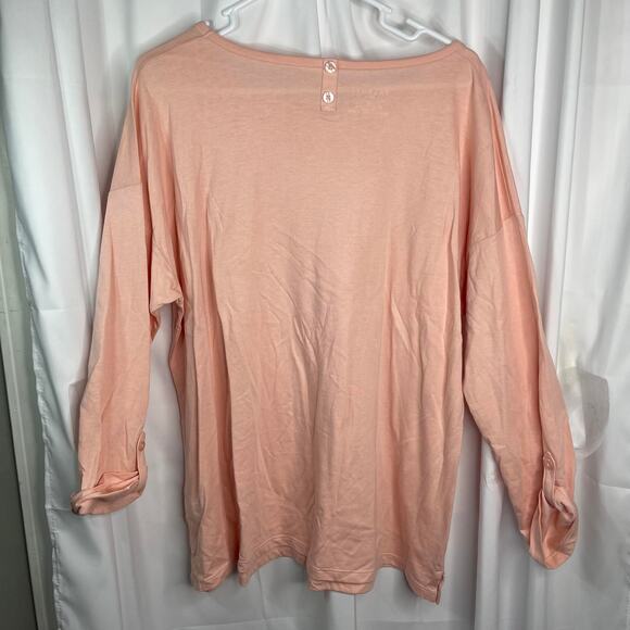 Talbots knit tee shirt t-shirt tunic peach orange plus size xxl 2x roll tab slee - Picture 6 of 16